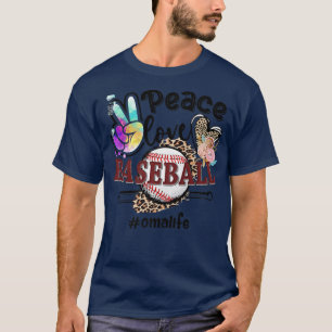 Peace Love Baseball Oma Life Mom Grandma Leopard T-Shirt