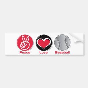 Peace Love Baseball red Bumper Sticker