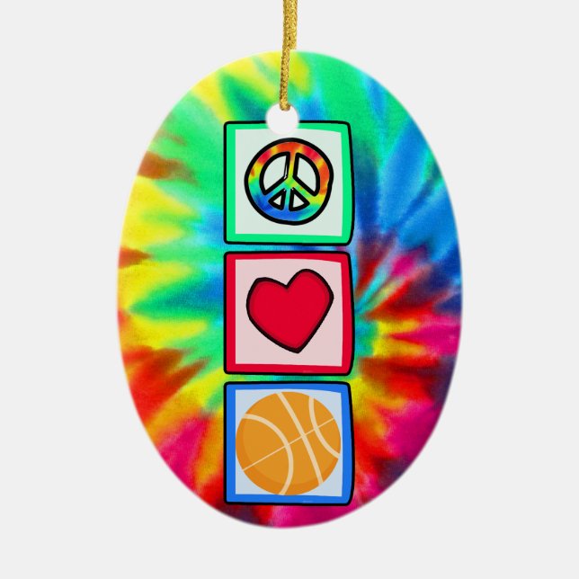 Peace, Love, Basketball Ceramic Ornament (Front)