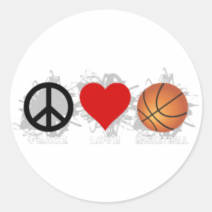 Peace Love Basketball Emblem Classic Round Sticker