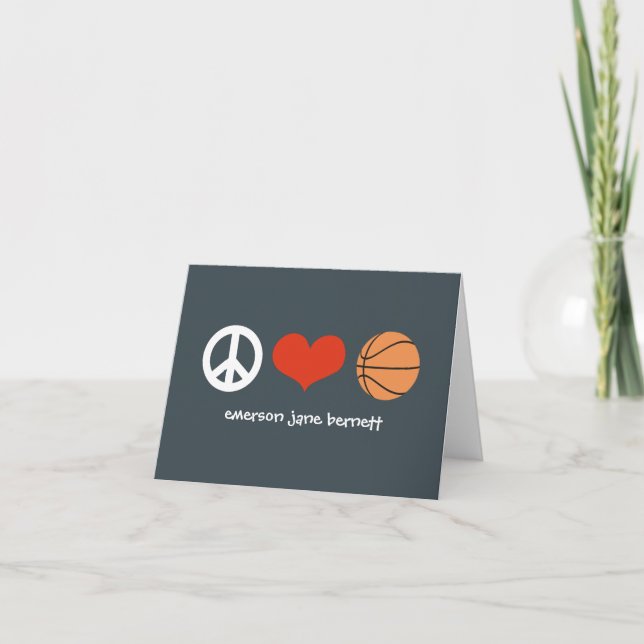 Peace, Love, Basketball Grey Thank You Card (Front)