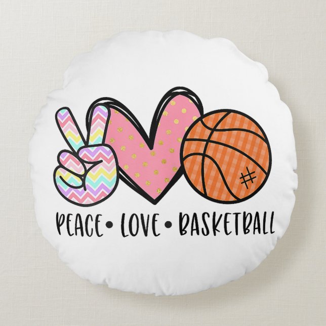 Peace Love Basketball Heart for Women Teens Tween  Round Pillow (Front)