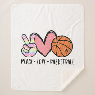 Peace Love Basketball Heart for Women Teens Tween  Sherpa Blanket