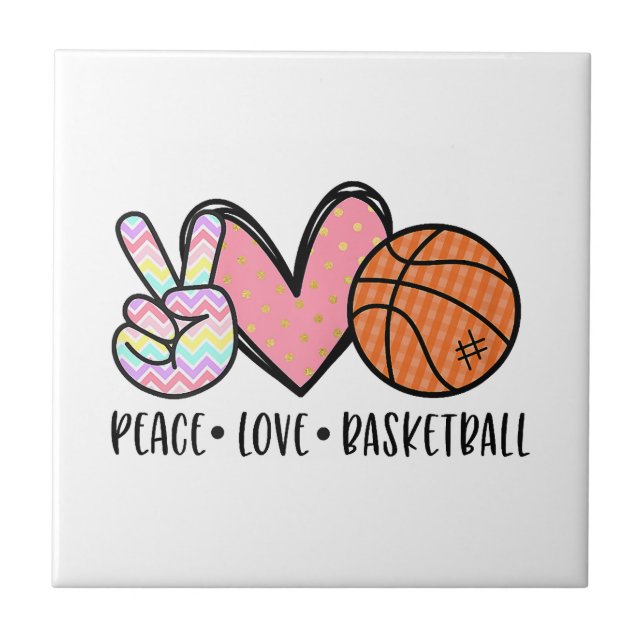 Peace Love Basketball Heart for Women Teens Tween  Tile (Front)