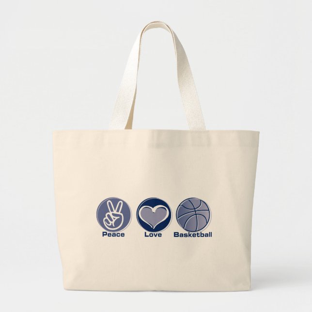 Peace Love Basketball Large Tote Bag (Front)