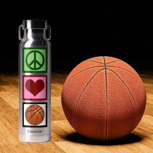 Peace Love Basketball Player Cute Personalized Water Bottle