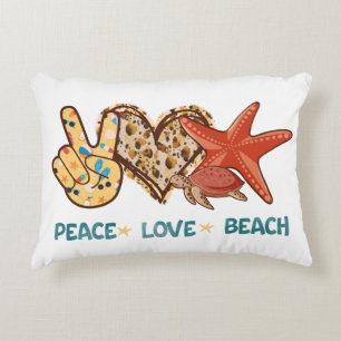 Peace, Love, Beach   Hand-Peace, Heart, Turtle Accent Pillow