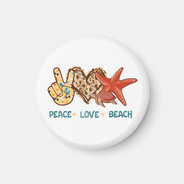 Peace, Love, Beach | Hand-Peace, Heart, Turtle Magnet (Front)