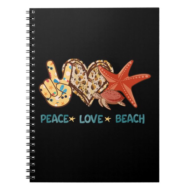 Peace, Love, Beach | Hand-Peace, Heart, Turtle Notebook (Front)