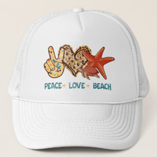 Peace, Love, Beach Hand-Peace, Heart, Turtle Trucker Hat