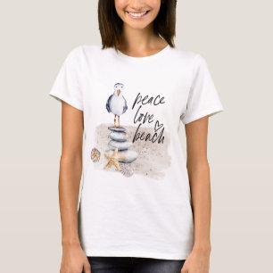 Peace Love Beach Seagull Coastal T-Shirt