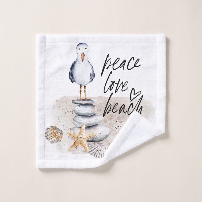 Peace Love Beach Seagull Coastal Wash Cloth (Wash Cloth)