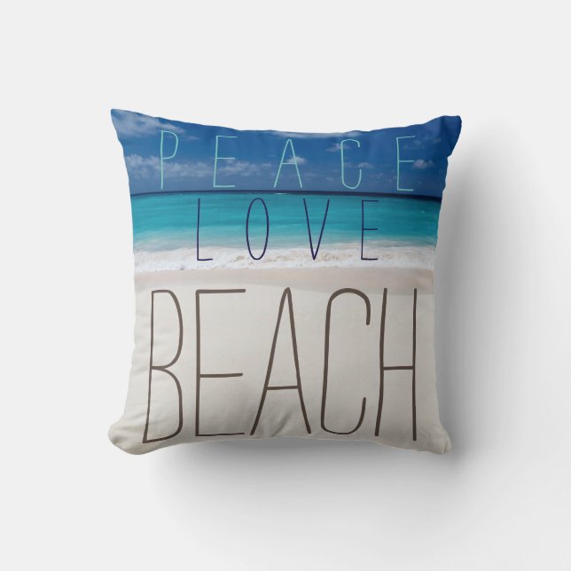 Peace Love Beach Throw Pillow (Front)