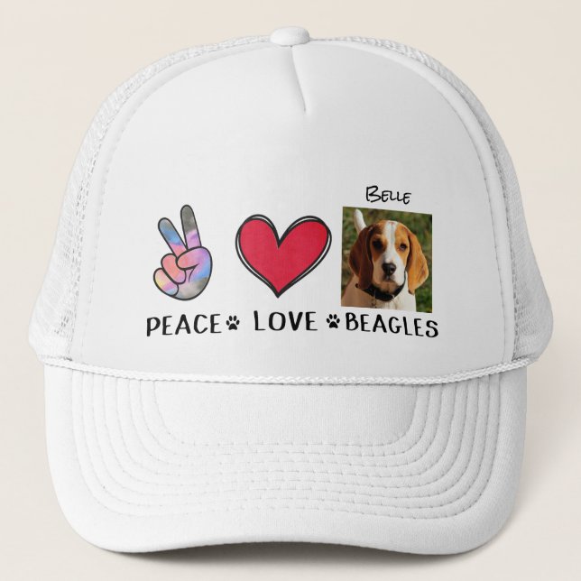 Peace Love Beagle Dog Lovers Trucker Hat (Front)