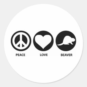 Peace Love Beaver Classic Round Sticker