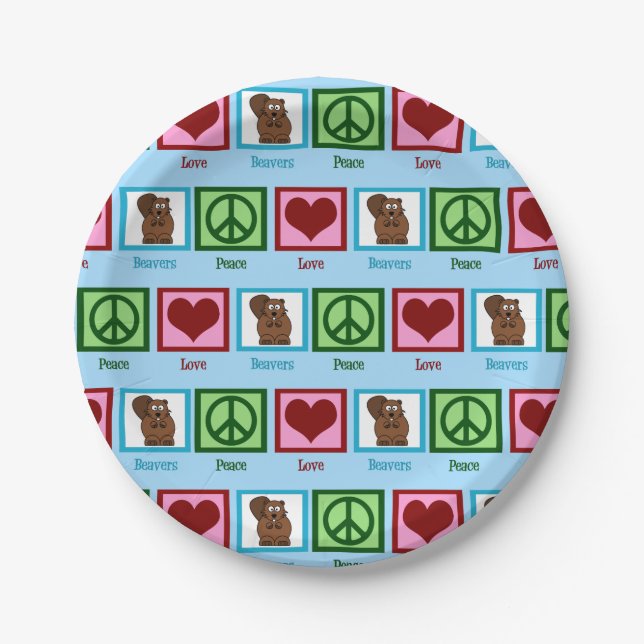 Peace Love Beavers Paper Plate (Front)