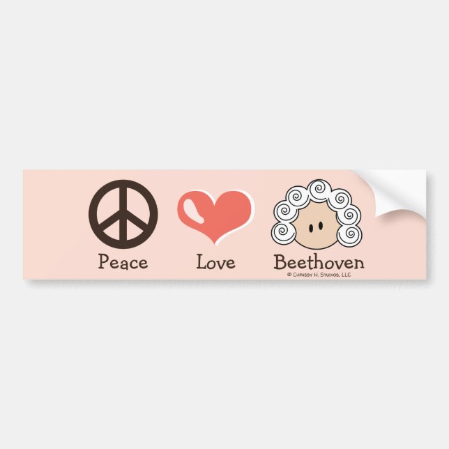 Peace Love Beethoven Bumper Sticker Pink Brown (Front)