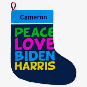 Peace Love Biden Harris Large Christmas Stocking
