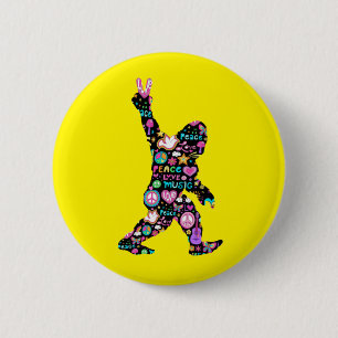 Peace Love Bigfoot Hippie Funny Bigfoot Lover    2 Inch Round Button