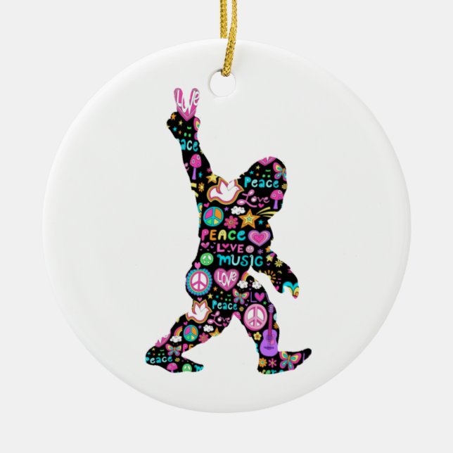 Peace Love Bigfoot Hippie Funny Bigfoot Lover    Ceramic Ornament (Front)