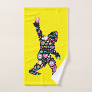Peace Love Bigfoot Hippie Funny Bigfoot Lover Hand Towel