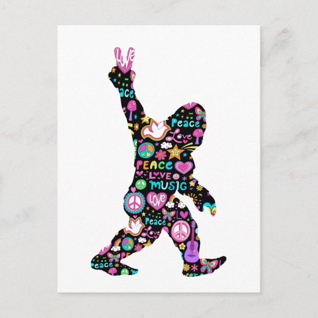 Peace Love Bigfoot Hippie Funny Bigfoot Lover Postcard (Front)