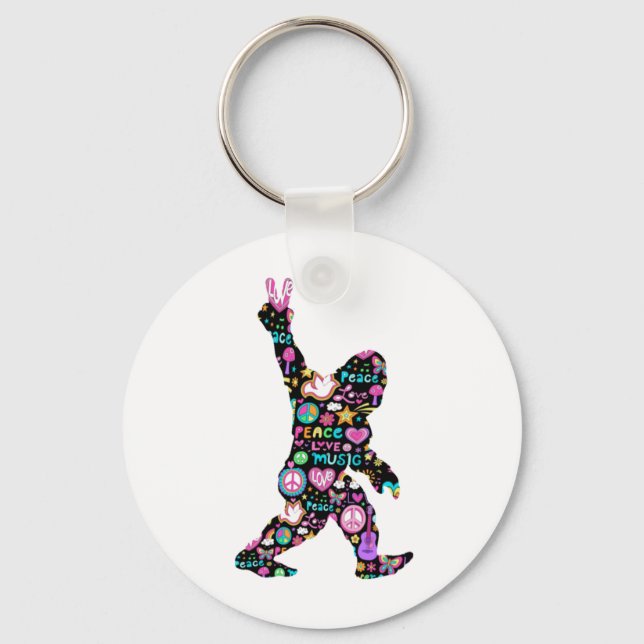 Peace Love Bigfoot Hippie Funny Bigfoot Lover T-Sh Keychain (Front)