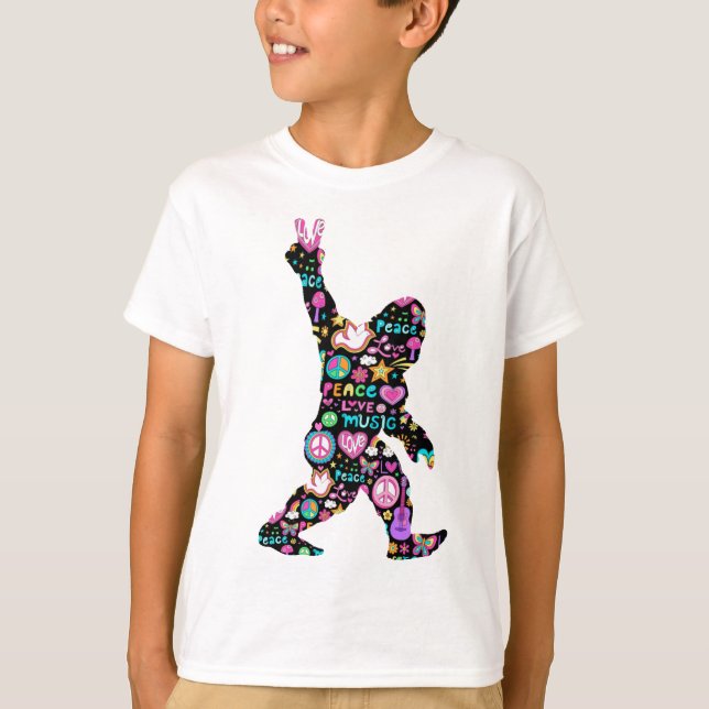 Peace Love Bigfoot Hippie Funny Bigfoot Lover T-Shirt (Front)