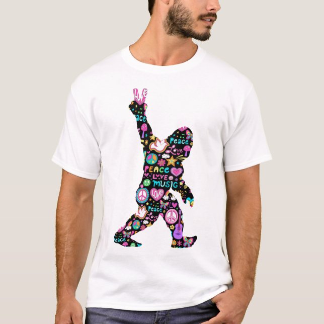 Peace Love Bigfoot Hippie Funny Bigfoot Lover T-Shirt (Front)