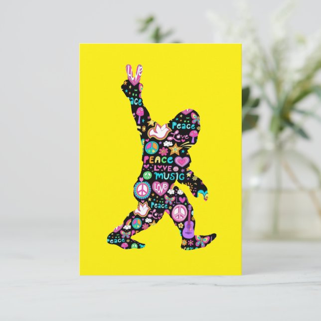 Peace Love Bigfoot Hippie Funny Bigfoot Lover    Thank You Card (Standing Front)