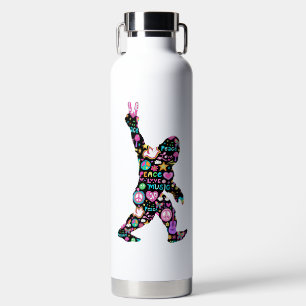 Peace Love Bigfoot Hippie Funny Bigfoot Lover Water Bottle