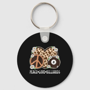 Peace Love Billiards Lover Cow Print Girls Cute Bi Keychain