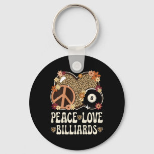Peace Love Billiards Lover Leopard Print Girl Cute Keychain