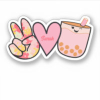 Peace Love Boba Bubble Tea Cute Custom Name