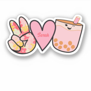 Peace Love Boba Bubble Tea Cute Custom Name