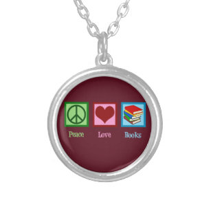 Peace Love Books Silver Plated Necklace