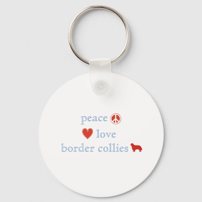 Peace Love Border Collies Keychain (Front)