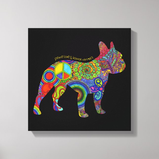 "Peace Love & Boston Terriers" Pop Art Canvas (Front)