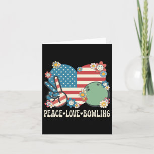 Peace Love Bowling Lover American Flag Patriotic B Card
