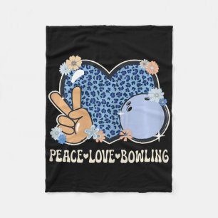 Peace Love Bowling Lover Leopard Print Girls Cute Fleece Blanket