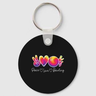 Peace Love Bowling Lover Tie-dye Retro Bowler Men Keychain