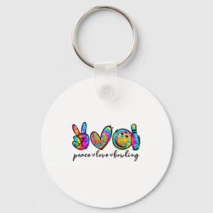 Peace Love Bowling Tie Dye Funny Bowling Lovers Keychain