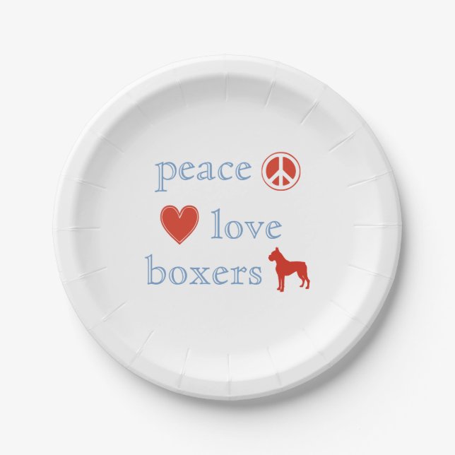 Peace Love Boxers Paper Plate (Front)