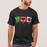 Peace Love Boxing T-Shirt<br><div class="desc">Basic Dark T-Shirt Template featuring a peace sign,  a heart,  and red boxing gloves.</div>