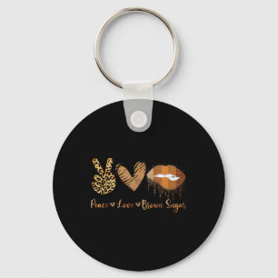Peace Love Brown Sugar Leopard Hand Heart And Lips Keychain