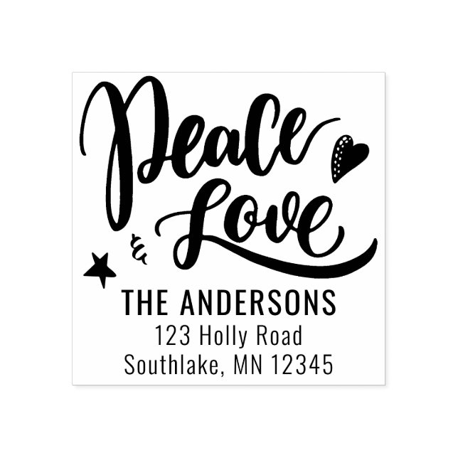 Peace Love Brush Script Holiday Return Address Rubber Stamp (Imprint)