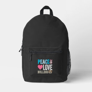 Peace Love Bulldog Vector Printed Backpack