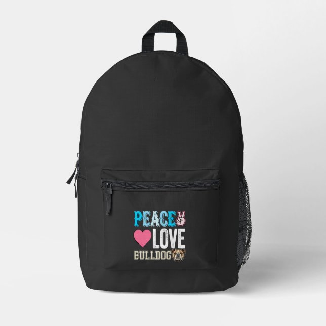 Peace Love Bulldog Vector Printed Backpack (Front)