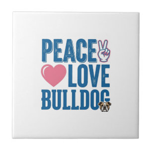 Peace Love Bulldog Vintage Dog Shirt Design Tile