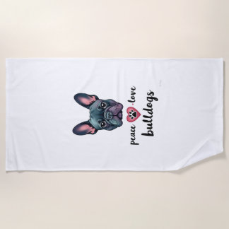 Peace Love Bulldogs Vintage Galaxy French Bulldog  Beach Towel